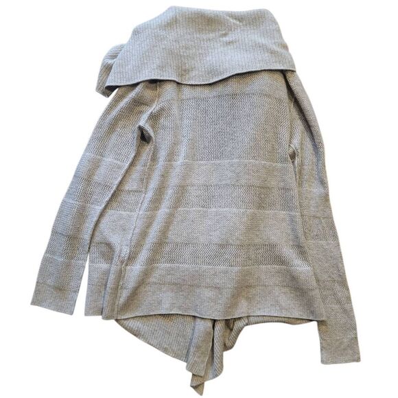 Splendid Cardigan Sweater Women's Large Grey Cashmere Drape Collar Open Stripe - Picture 2 of 5